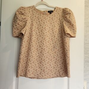 Mittoshop Floral Puff Sleeve Blouse - Beige and White Size M Euc